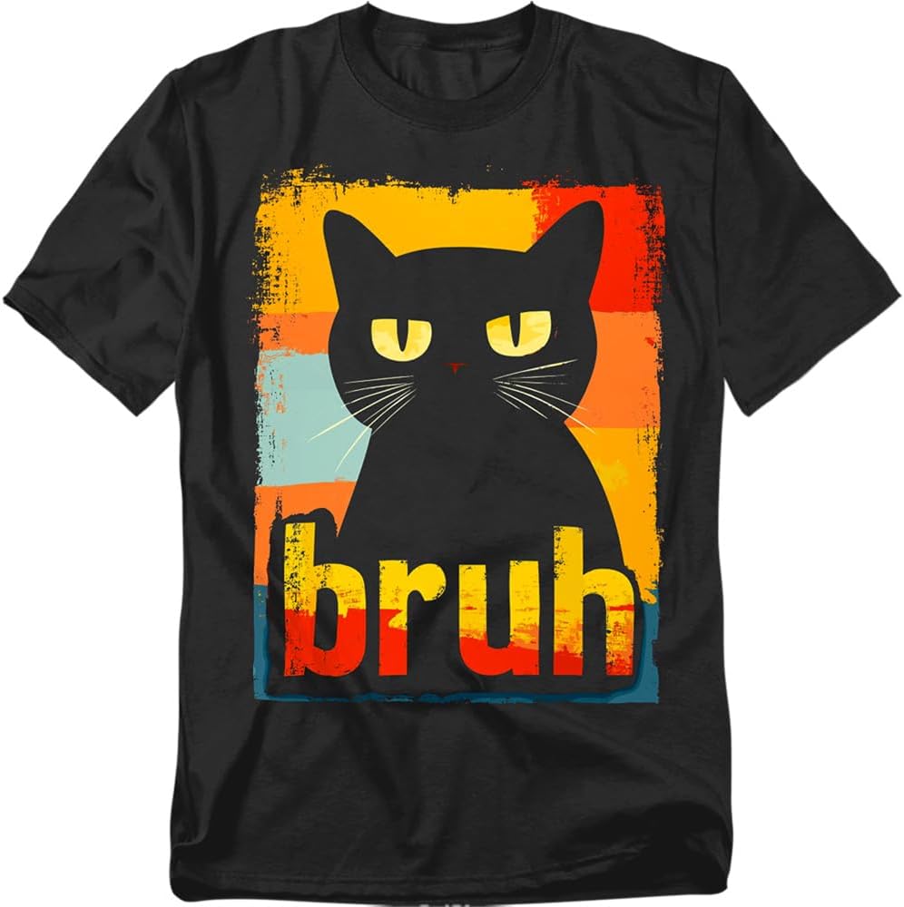 Popfunk Black Cat Bruh T-Shirt – Funny Cat Meme Tee, Men or Women, Unisex