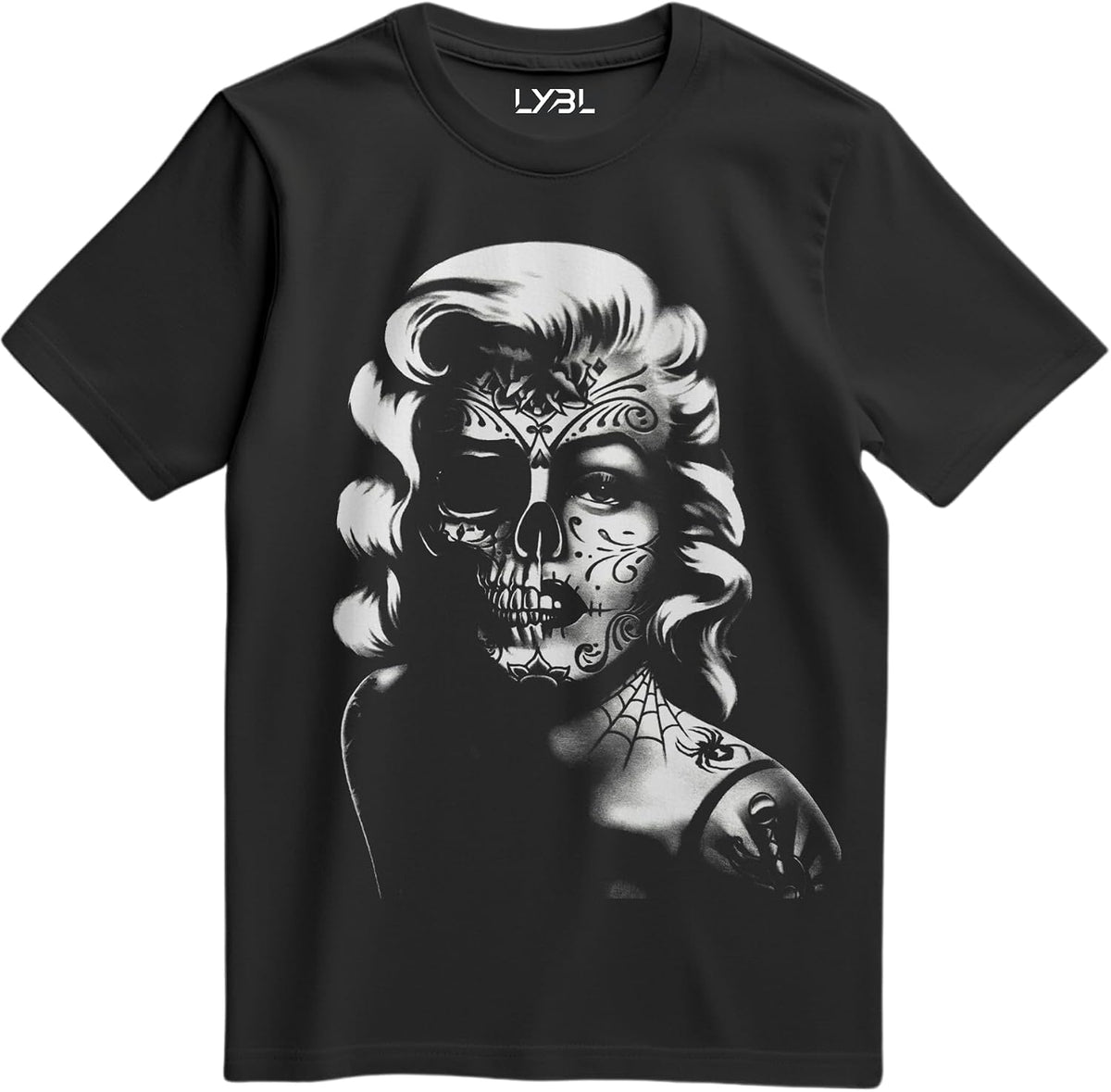 Blonde Bombshell Sugar Skull Tee Hollywood Day of The Dead Rockabilly Style Shirt