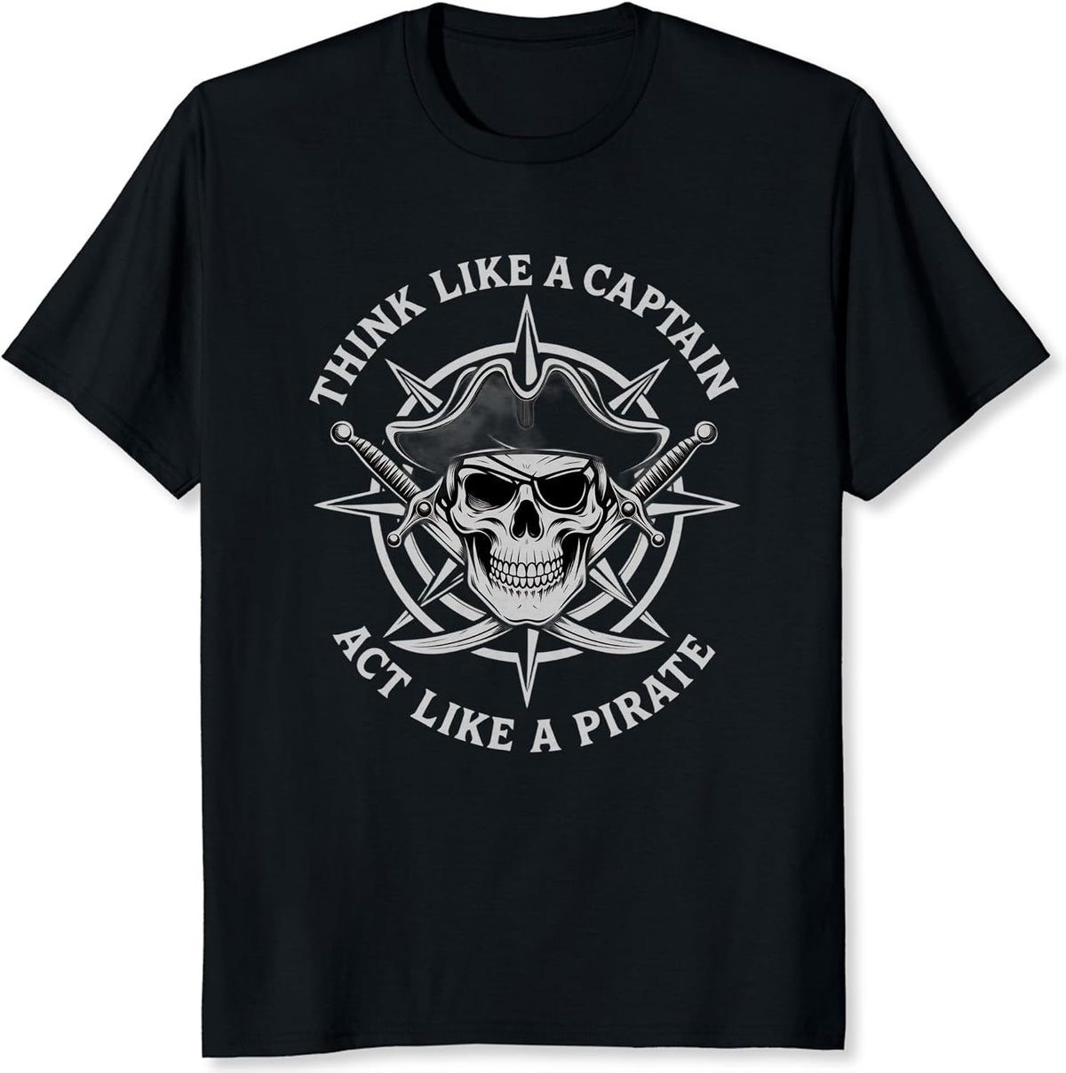 Think Like a Captain Act Like a Pirate T-Shirt Vintage Pirate Skull Compass Graphic Tee Soft Cotton Shirt