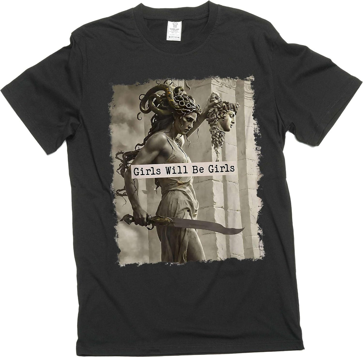 Feminist Women's Power T-Shirt Girls Will be Girls Medusa with The Head of Perseus Tee