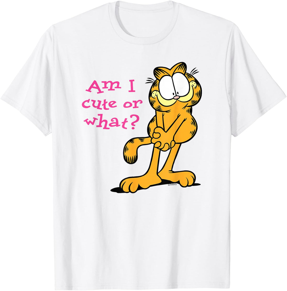 Garfield Am I Cute or What Pink Text Cartoon Cat T-Shirt