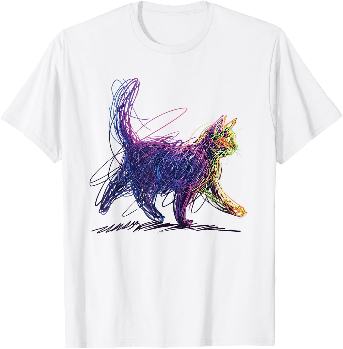 Scribble Cat Line Art Minimalist Sketch Hand Drawing Cat T-Shirt