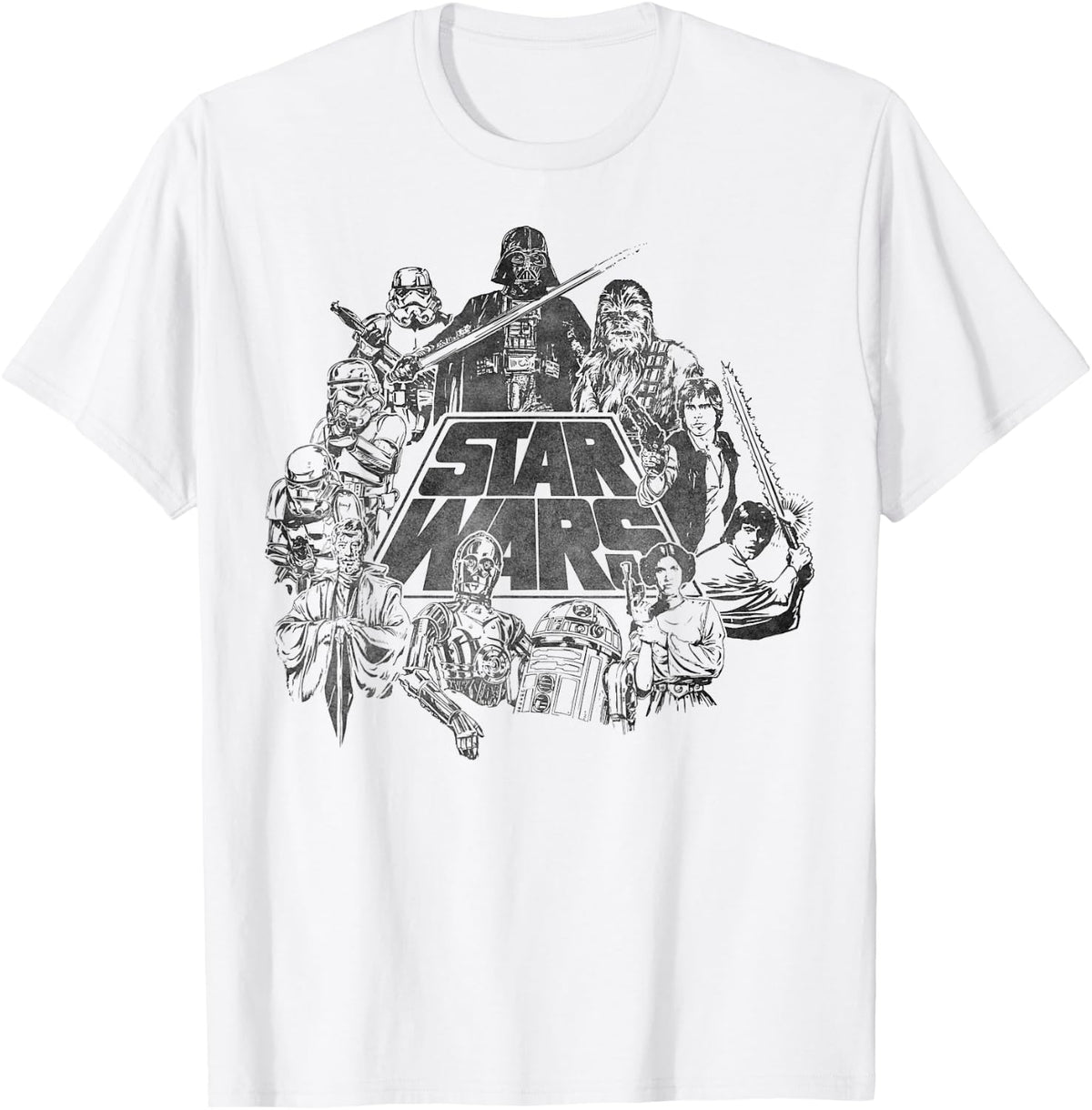 Star Wars Classic Characters Cast Line Art Vintage Disney+ T-Shirt