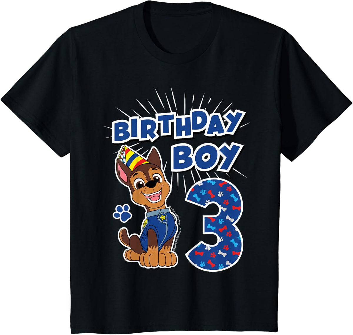 Kids Official Paw Patrol Merchandise Chase Birthday Boy Age 3 T-Shirt
