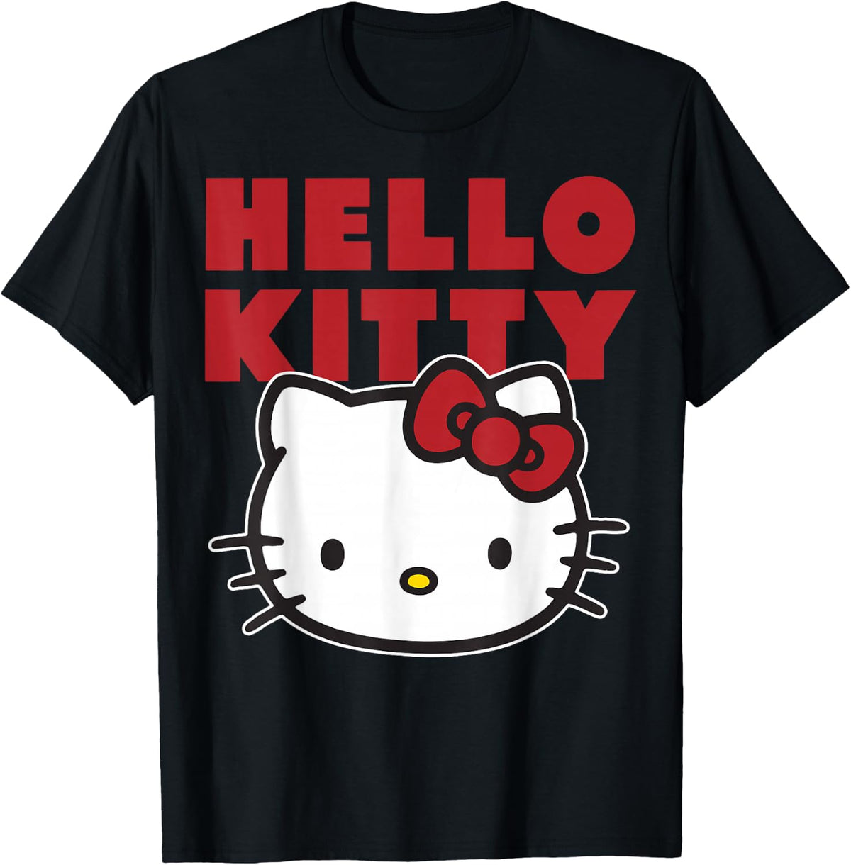 Hello Kitty Big Face Bold Red Text Logo T-Shirt