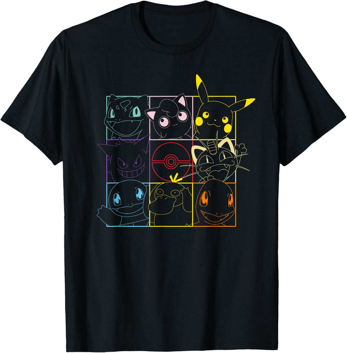 Pokemon Adult Unisex Black Grid T-Shirt