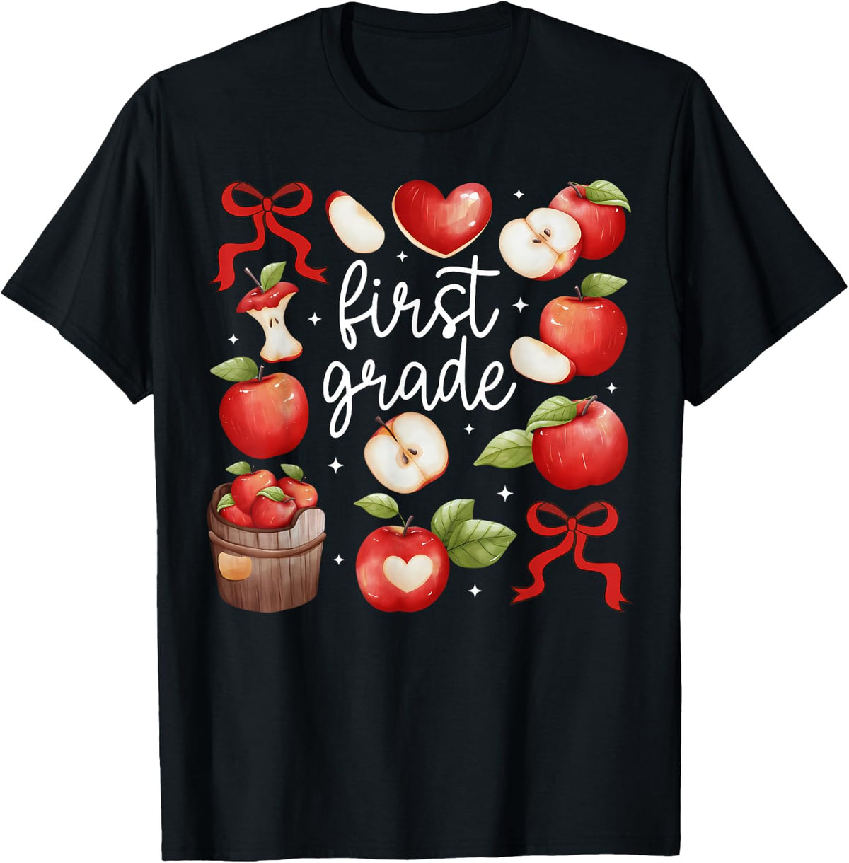 First Grade Teacher Apple Coquette Bow Fruit Back to School T-Shirt