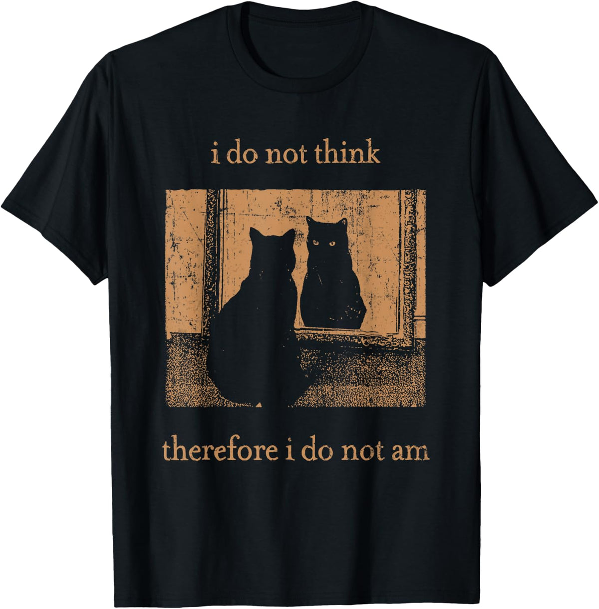 I Do Not Think Therefore I Do Not Am Retro Goth Funny Cat T-Shirt