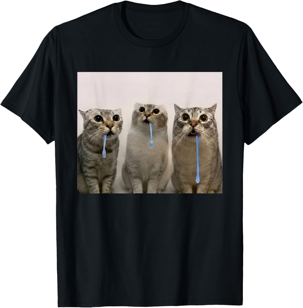Funny Drooling Cat Meme GenZ Cat Lover Brainrot T-Shirt