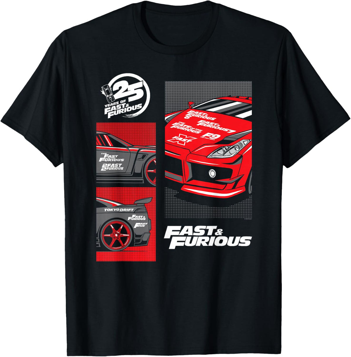 Fast & Furious 25th Anniversary Car Montage T-Shirt