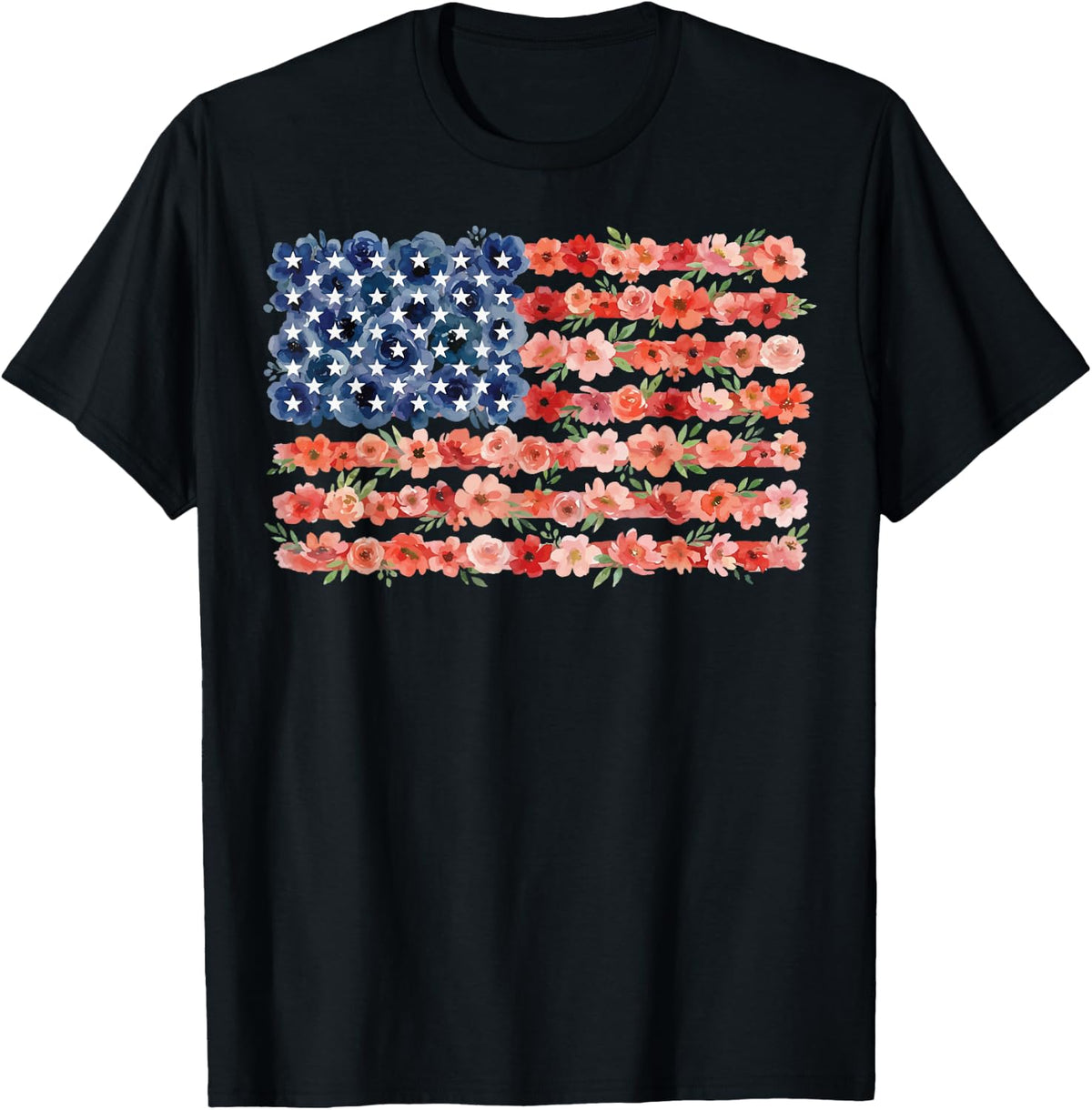 Floral American Flag Flowers Wildflowers 4th of July T-Shirt