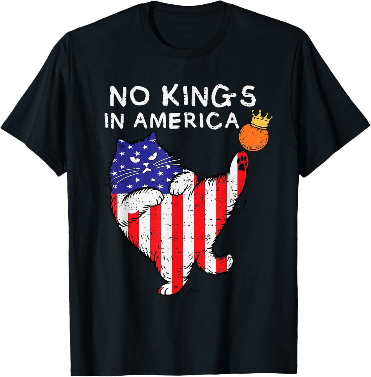 No Kings In America Funny Cat USA Protest Save Democracy T-Shirt