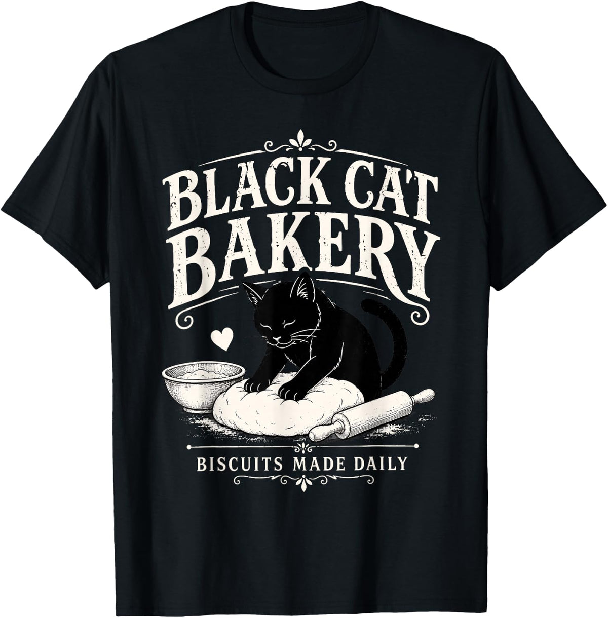 Black Cat Bakery Biscuits Made Daily Cat Lover Art T-Shirt