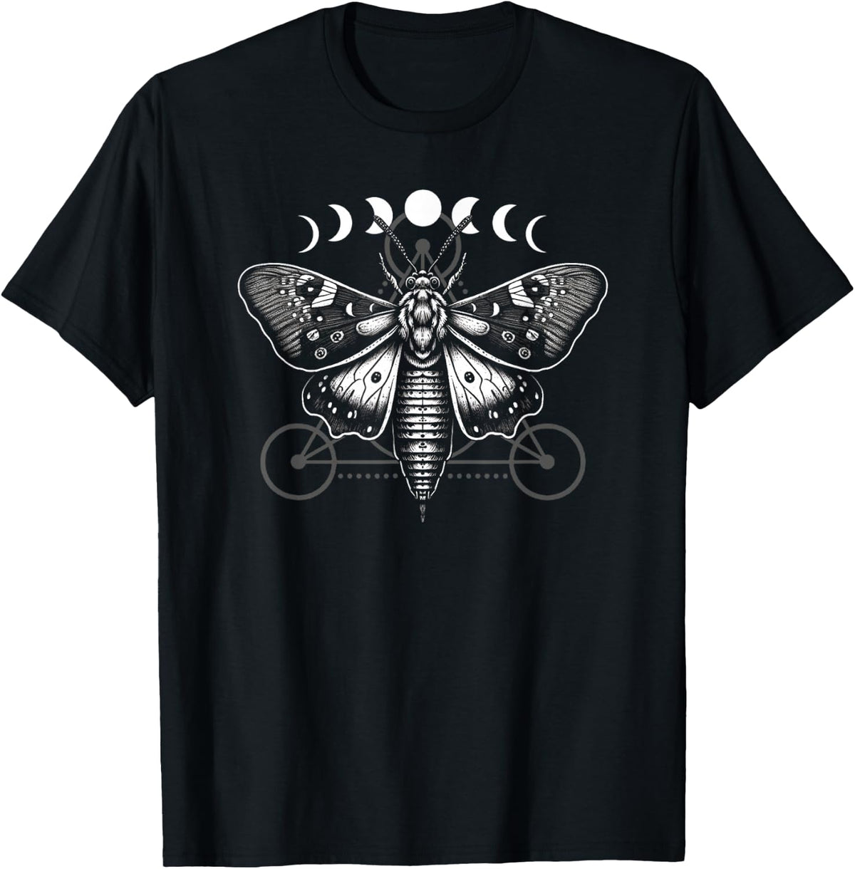 Moth Moon Cycles and Sacred Geometry Wiccan Nature Goth T-Shirt