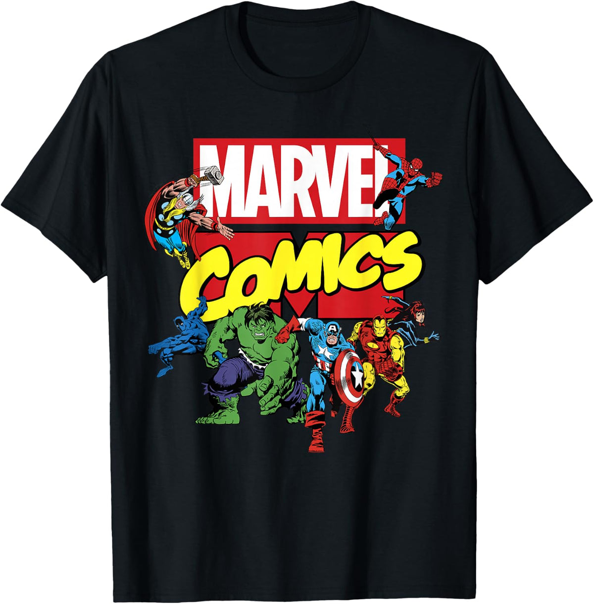 Marvel Exclusive Avengers Retro Comic Group Shot Logo T-Shirt