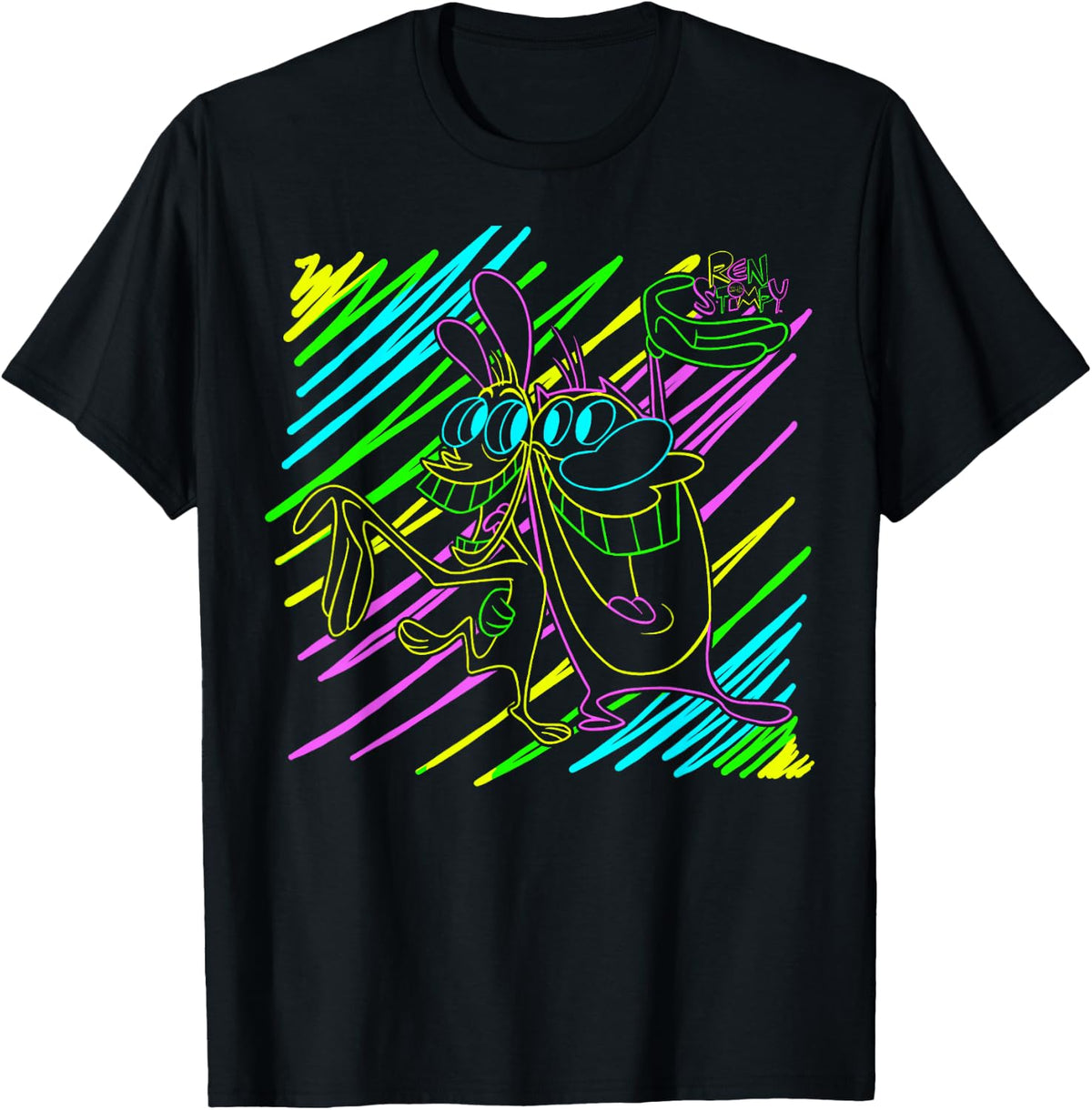 Ren and Stimpy Neon Line Art T-Shirt