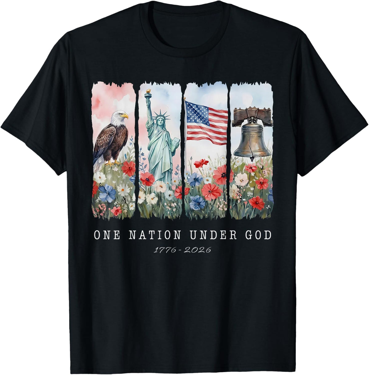 One Nation Under God Christian Wildflower 250th Women Girls T-Shirt