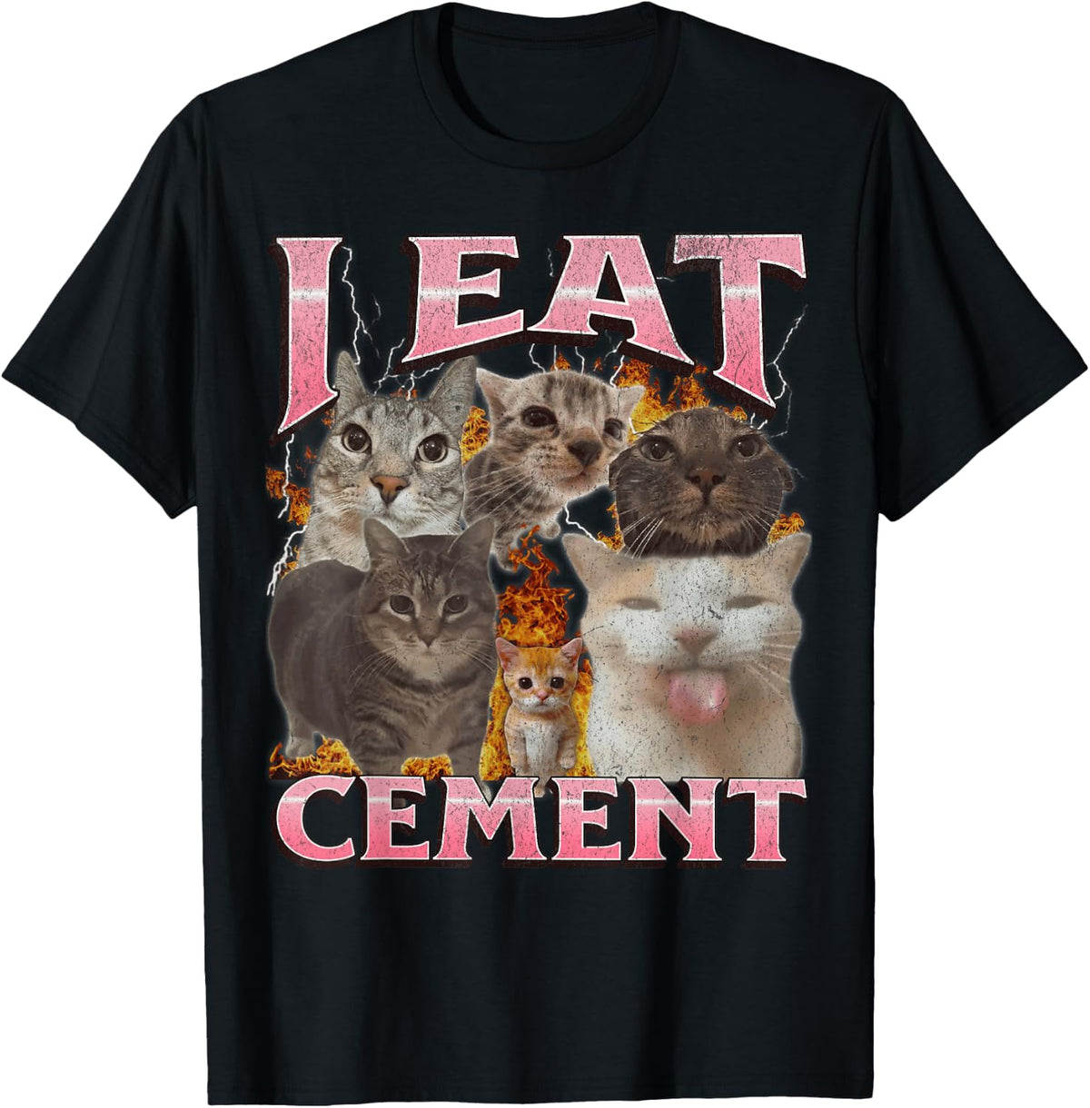 I Eat Cement Funny Cat Meme Bootleg Graphic T-Shirt
