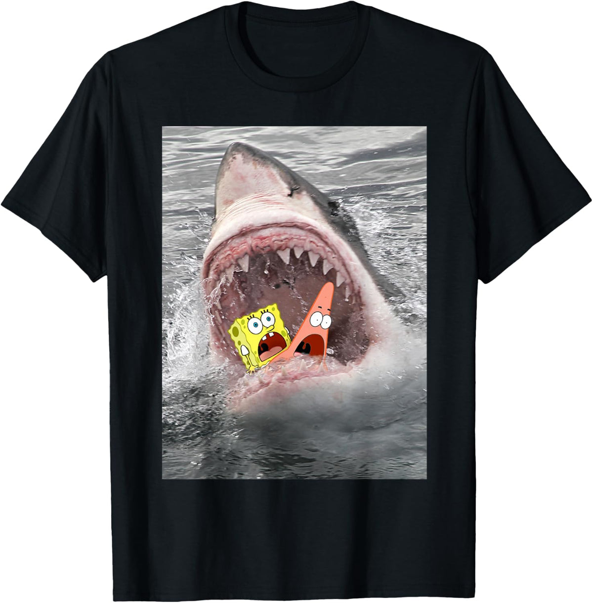 Spongebob Squarepants Shark Attack Humorous Funny T-Shirt Tee for Men and Women