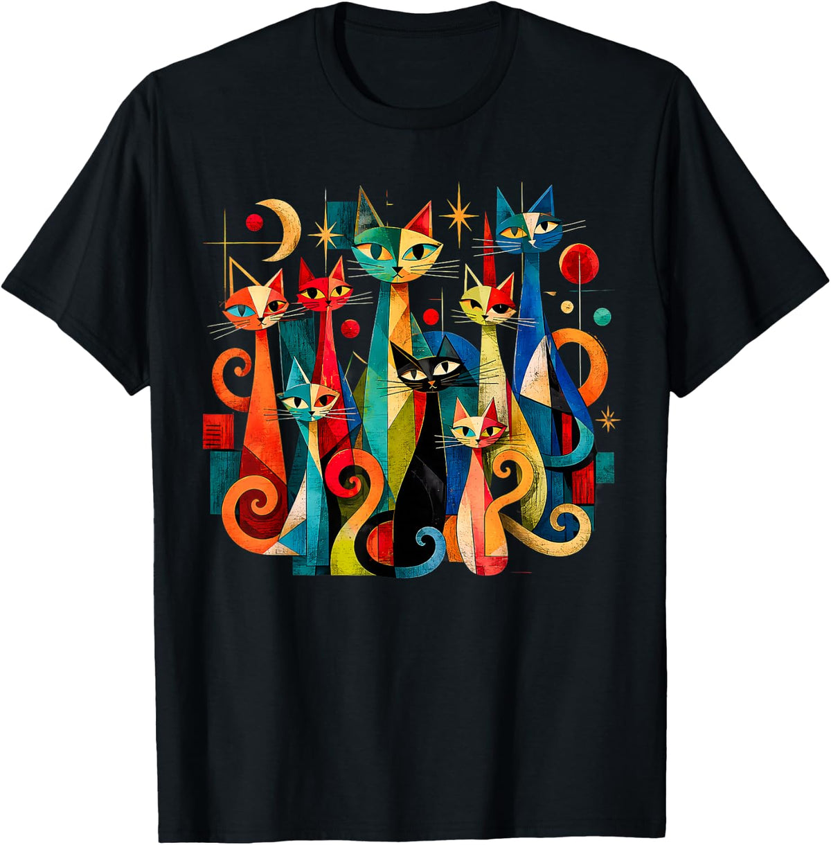 Colorful Mid Century Modern Cats Retro Cat Art T-Shirt