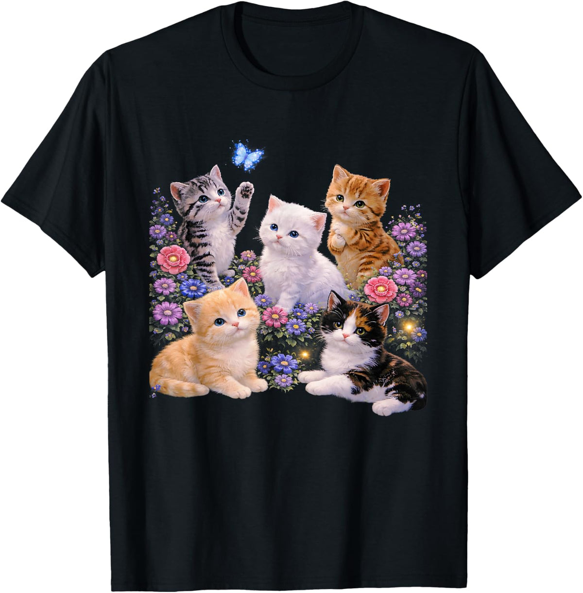 Cute Flower Kitten Graphic Vintage Floral Cat Lover T-Shirt