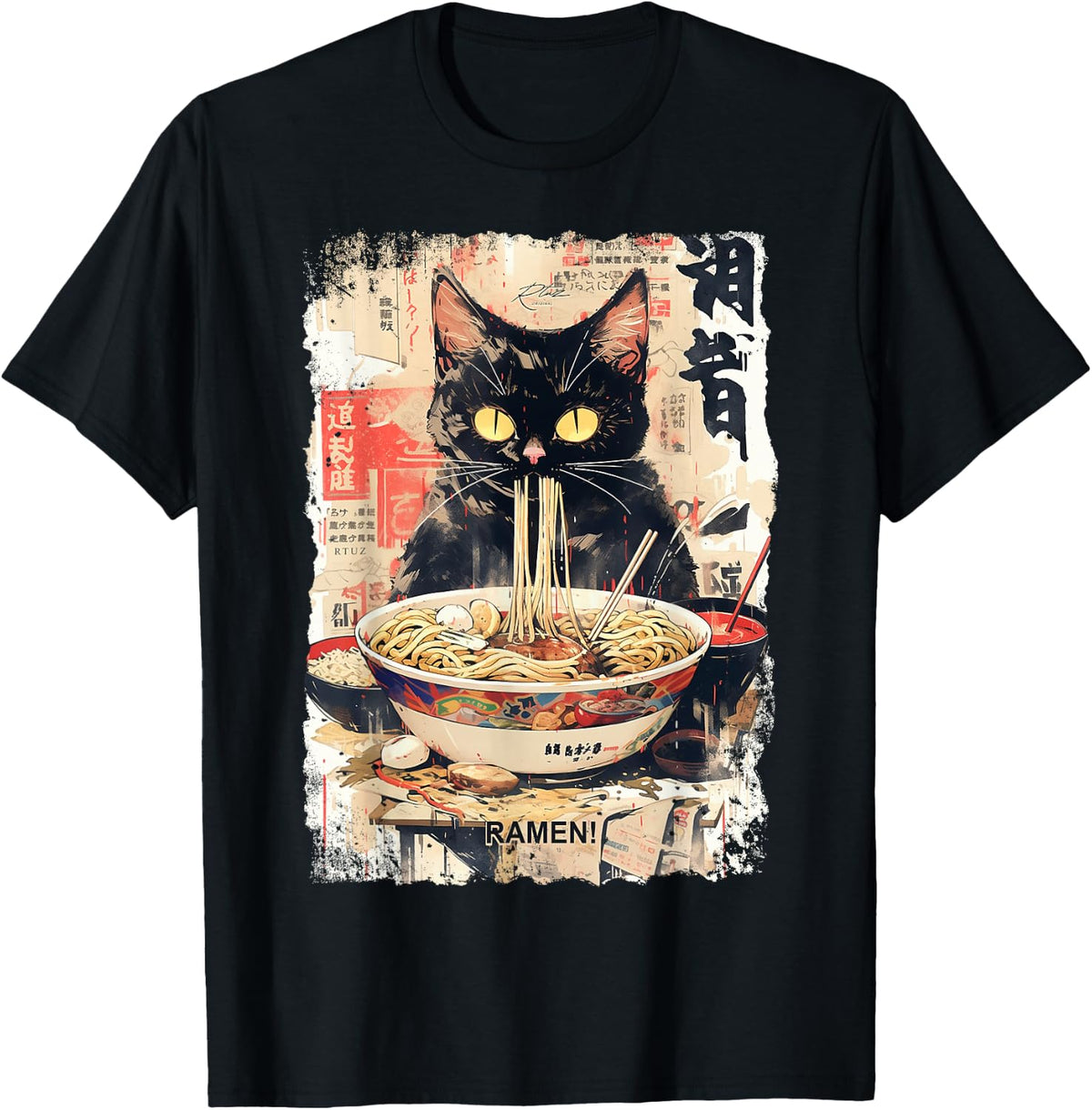 Ramen Noodles Cat Japan Y2K Kawaii Retro Cats Manga Anime T-Shirt
