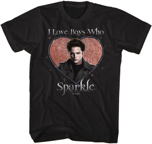 American Classics I Love Boys Who Sparkle Twilight T Shirt Black | Officially Licensed Twilight Merch, Unisex Crewneck Tee, Vampire Saga Gift, Designed and Printed in the USA