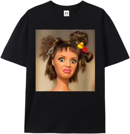 Women's Funny Disgusting Doll face Meme Hilarious Sarcastic Gift Tee T-Shirt Black