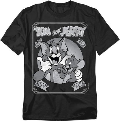 Popfunk Tom and Jerry Black and White Poster Unisex Adult T Shirt