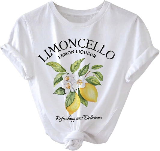 SweatyRocks Women's Lemon Shirts Letter Fruit Printed Graphic Tees Short Sleeve Casual T-Shirt