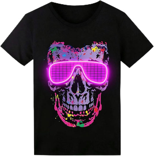 Sound Activated LED T-Shirt for Men Glow in The Dark Light Up Rave Shirt