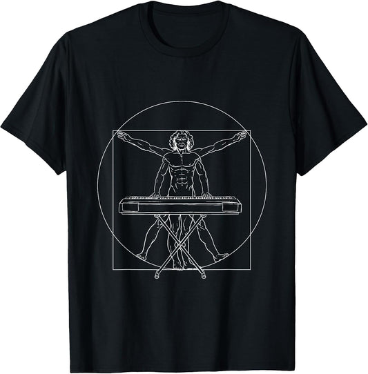 Vitruvian Man Piano Keyboard Players Piano Teacher Pianist T-Shirt, Men, Black, Small