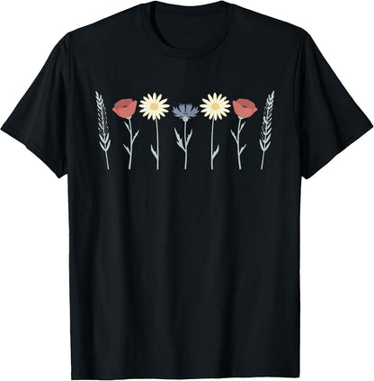 Wildflower Meadow Pastel Botanical Horizon Graphic T-Shirt