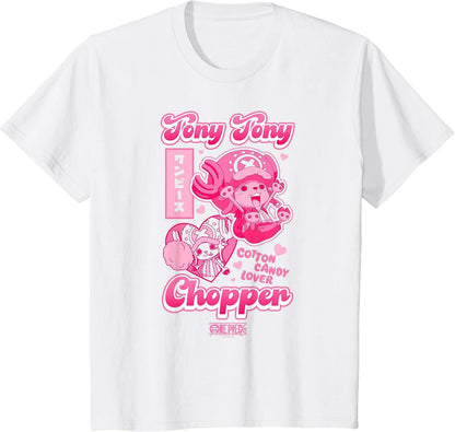 Kids One Piece Anime Tony Tony Chopper Bright Pink Hearts T-Shirt
