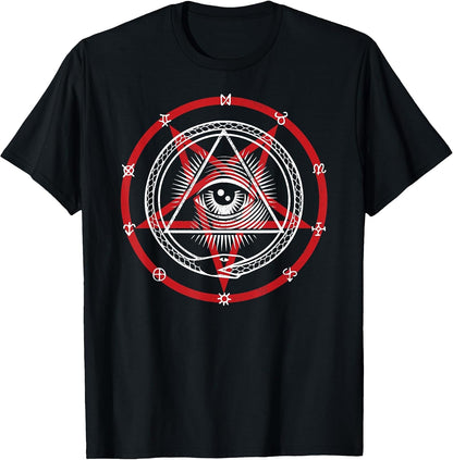 Pentagram with Occult Symbols, God Eye & Snake Eating Itself T-Shirt