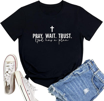 LOOKFACE Women Pray Wait Trust Soft Tees Cute Graphic T Shirts