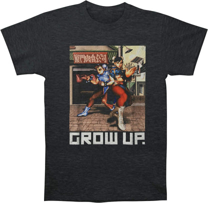 Street Fighter Men's Grow Up Slim Fit T-Shirt Large Heather