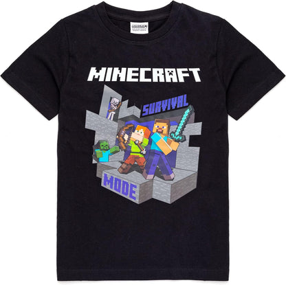 Minecraft T Shirt Boys Alex Steve Sword Black Game Short Sleeve Top