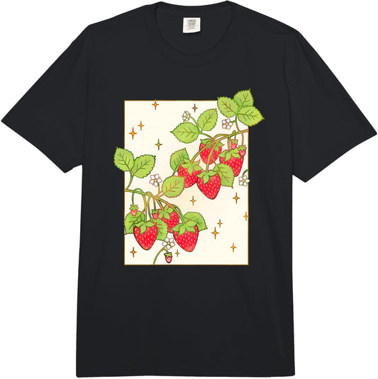 Strawberry Plant with Berry Fruits and Blossoms Comfort Colors Adult Heavyweight T-Shirt