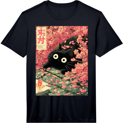Sakura Spring Japanese Cat Floral Flowers Cherry Blossom Performance T-Shirt
