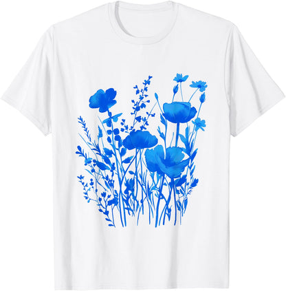 White Tshirt with Blue Flowers T-Shirt