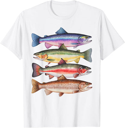 Abstract Colorful Trout in A Row for Fishing Lovers Men Kids T-Shirt