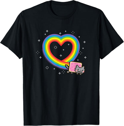 Nyan Cat Rainbow Heart with Sparkles Cute Internet Cat T-Shirt