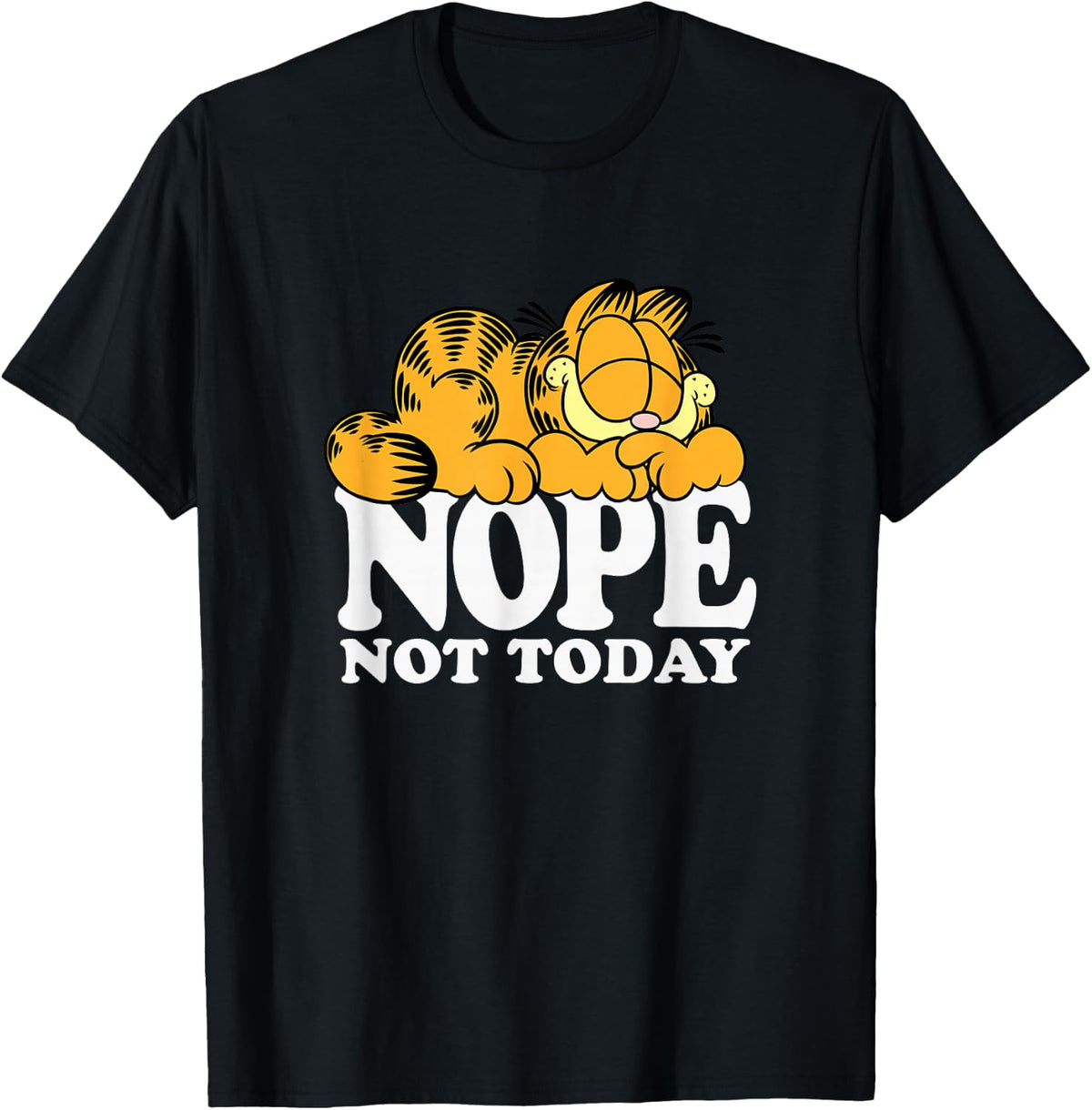 Garfield Nope Not Today Lazy Cat Bold Logo T-Shirt - Unisex-Adults, Unisex-Kids - Black - Short Sleeve - T-Shirt - Novelty T-Shirts
