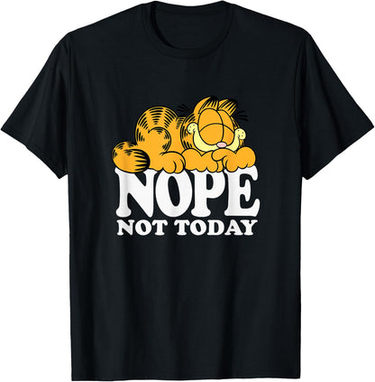 Garfield Nope Not Today Lazy Cat Bold Logo T-Shirt - Unisex-Adults, Unisex-Kids - Black - Short Sleeve - T-Shirt - Novelty T-Shirts