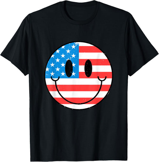 USA Happy Face Smile American Flag 4th Of July T-Shirt