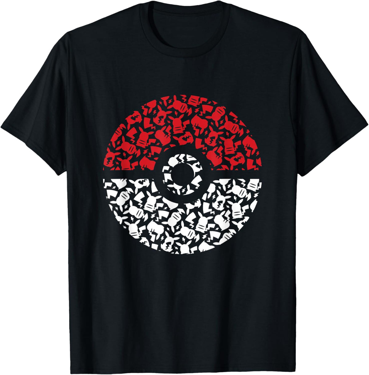 Pokemon Unisex Adult Pikachu Pokeball Pattern T-Shirt, Black, Small