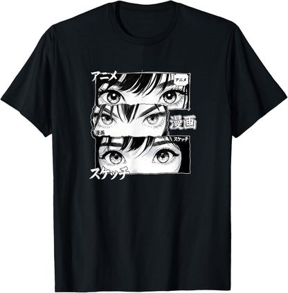 Manga Girl Eyes Panel Art with Japanese Text T-Shirt