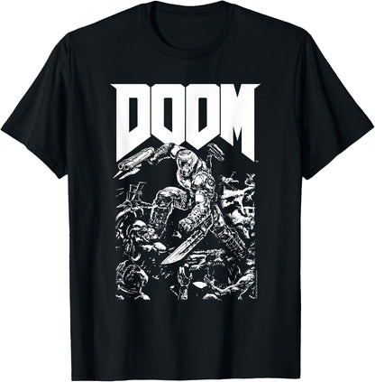 Doom Baron Pixelated Character with Logo Video Game T-Shirt