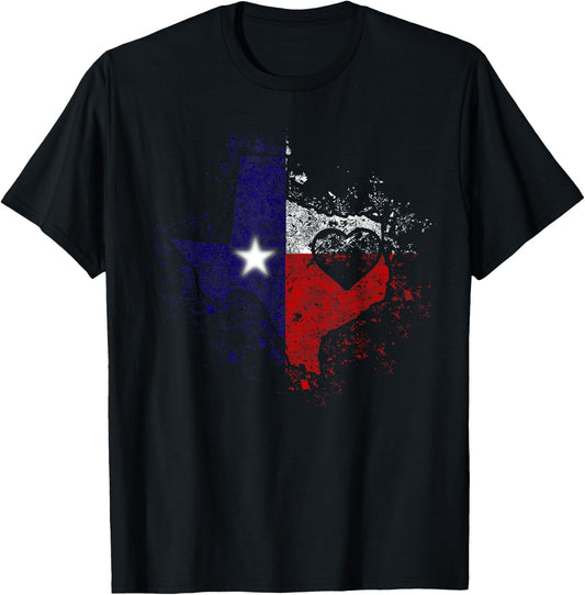 TX State Tee Gift Distressed Retro Home Heart Texas Map Flag T-Shirt